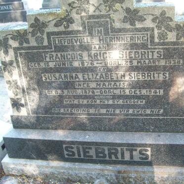 SIEBRITS Francois Krige 1876-1938 &amp; Susanna Elizabeth MARAIS 1878-1941