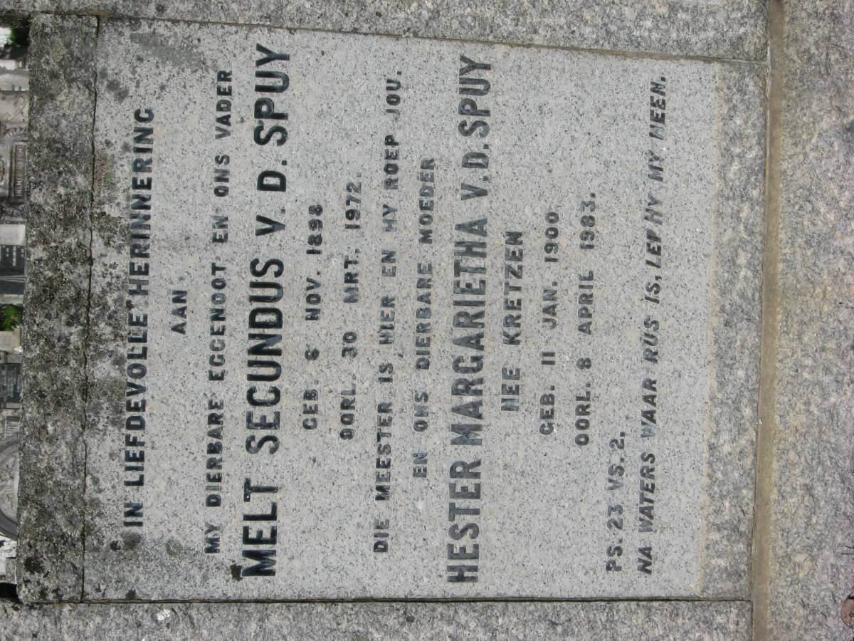 SPUY Melt Secundus, v.d. 1898-1972 &amp; Hester Margarietha KRETZEN 1900-1983