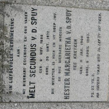 SPUY Melt Secundus, v.d. 1898-1972 &amp; Hester Margarietha KRETZEN 1900-1983