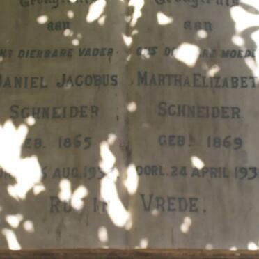 SCHNEIDER Daniel Jacobus 1865-193? &amp; Martha Elizabeth 1869-1936