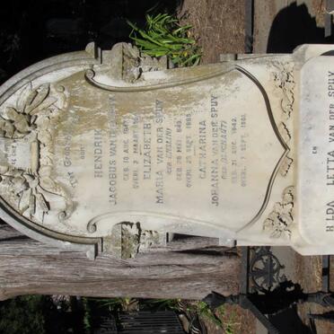 SPUY Hendrik Jacobus, van der -1904 &amp; Elizabeth Maria ENSLIN 1849-1889