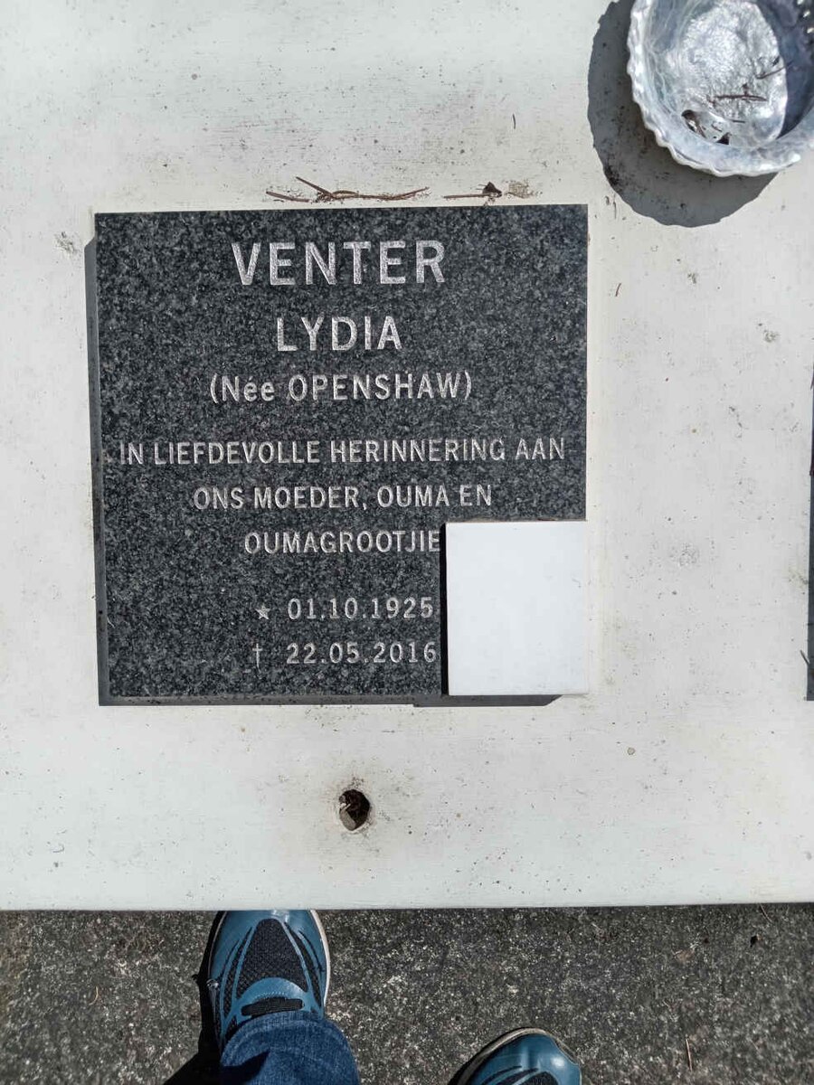 VENTER Lydia nee OPENSHAW 1925-2016