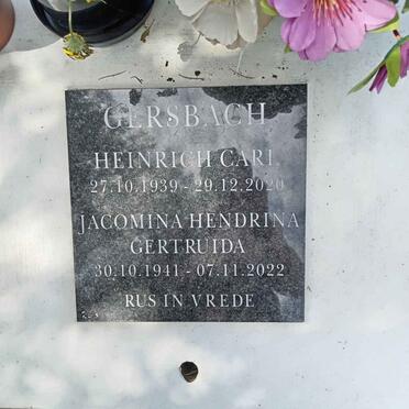 GERSBACH Heinrich Carl 1939-2020 &amp; Jacomina Hendrina Gertruida 1941-2022