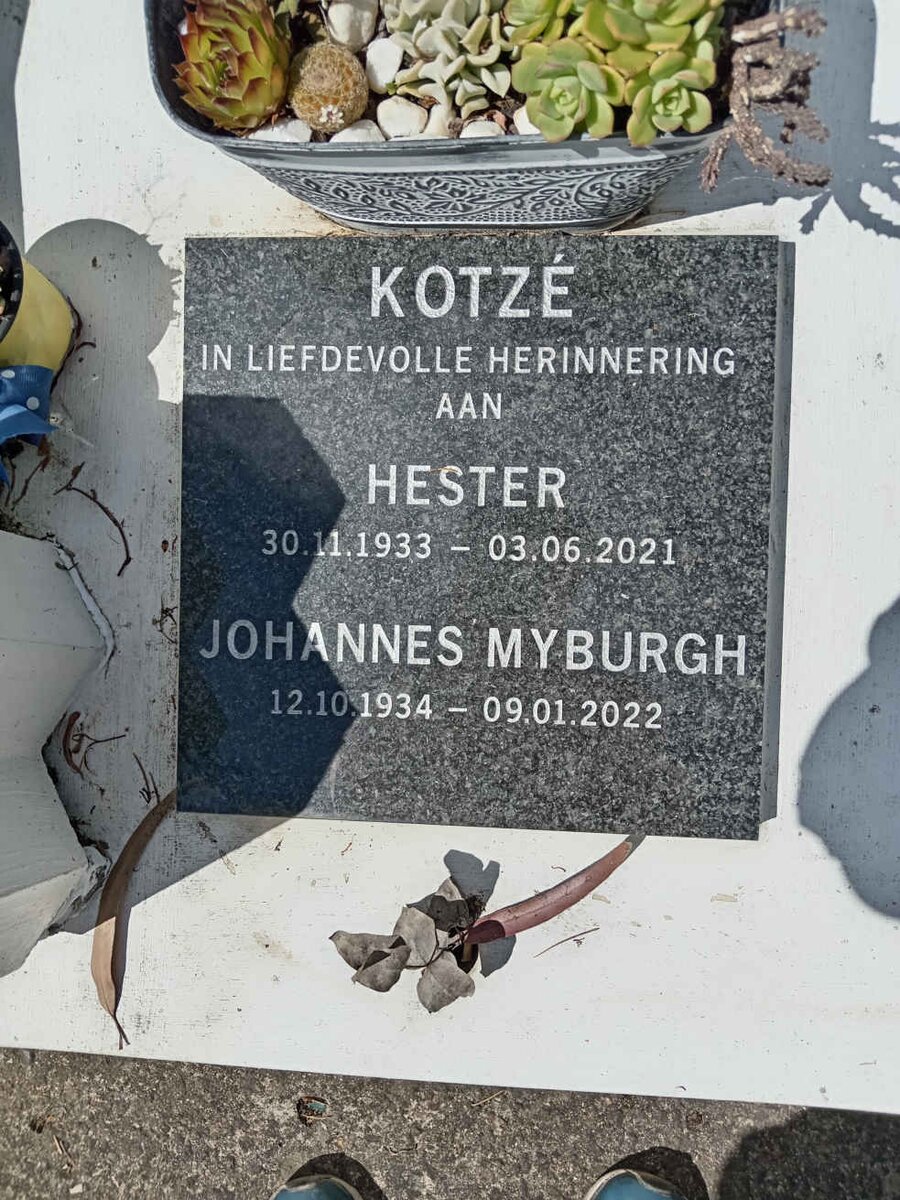 KOTZE Hester 1933-2021 &amp; Johannes Myburgh 1934-2022