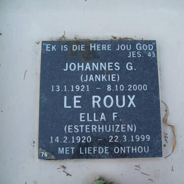 ROUX Johannes G., le 1921-2000 &amp; Ella F. ESTERHUIZEN 1920-1999