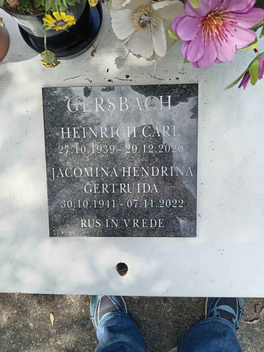 GERSBACH Heinrich Carl 1939-2020 &amp; Jacomina Hendrina Gertruida 1941-2022