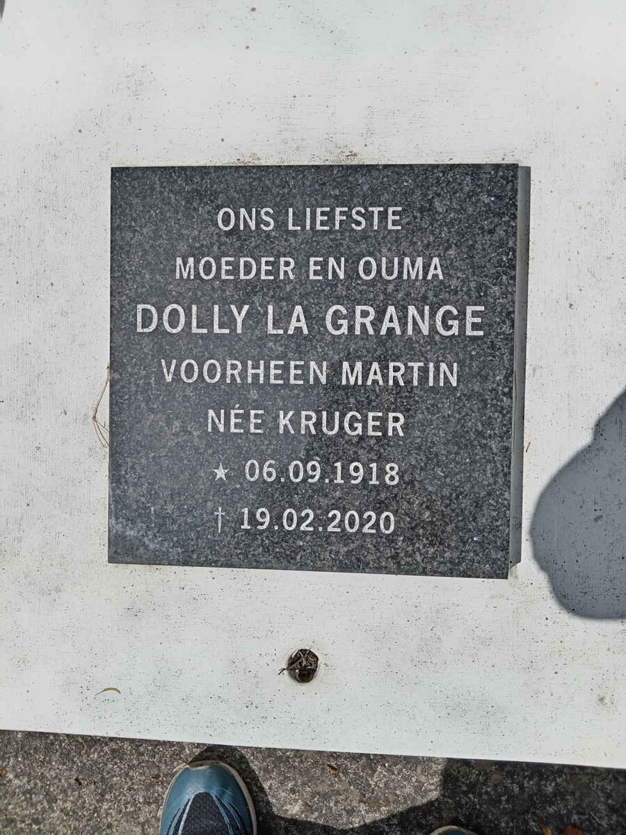 GRANGE Dolly, la voorheen MARTIN nee KRUGER 1918-2020