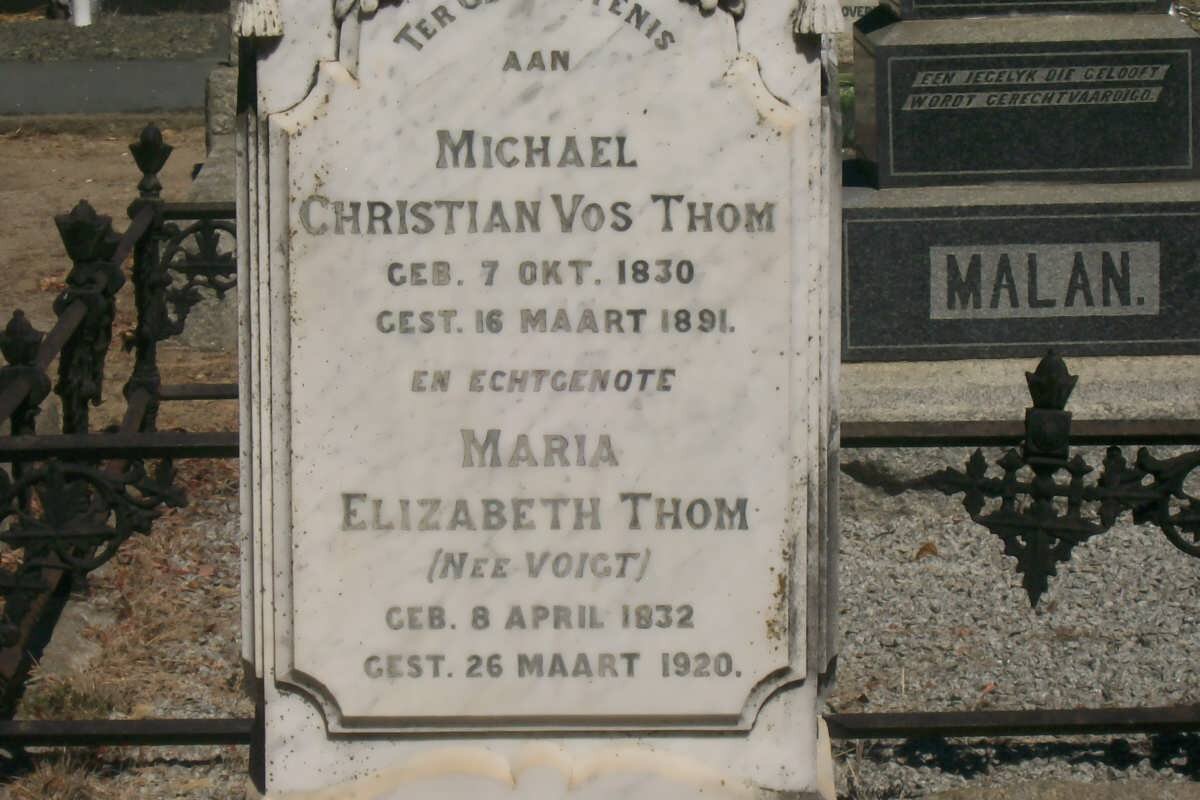 THOM Michael Christian Vos 1830-1891 &amp; Maria Elizabeth VOIGT 1832-1920