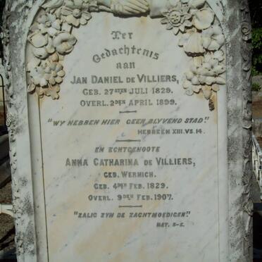 VILLIERS Jan Daniel, de 1829-1899 &amp; Anna Catharina WERNICH 1829-1907