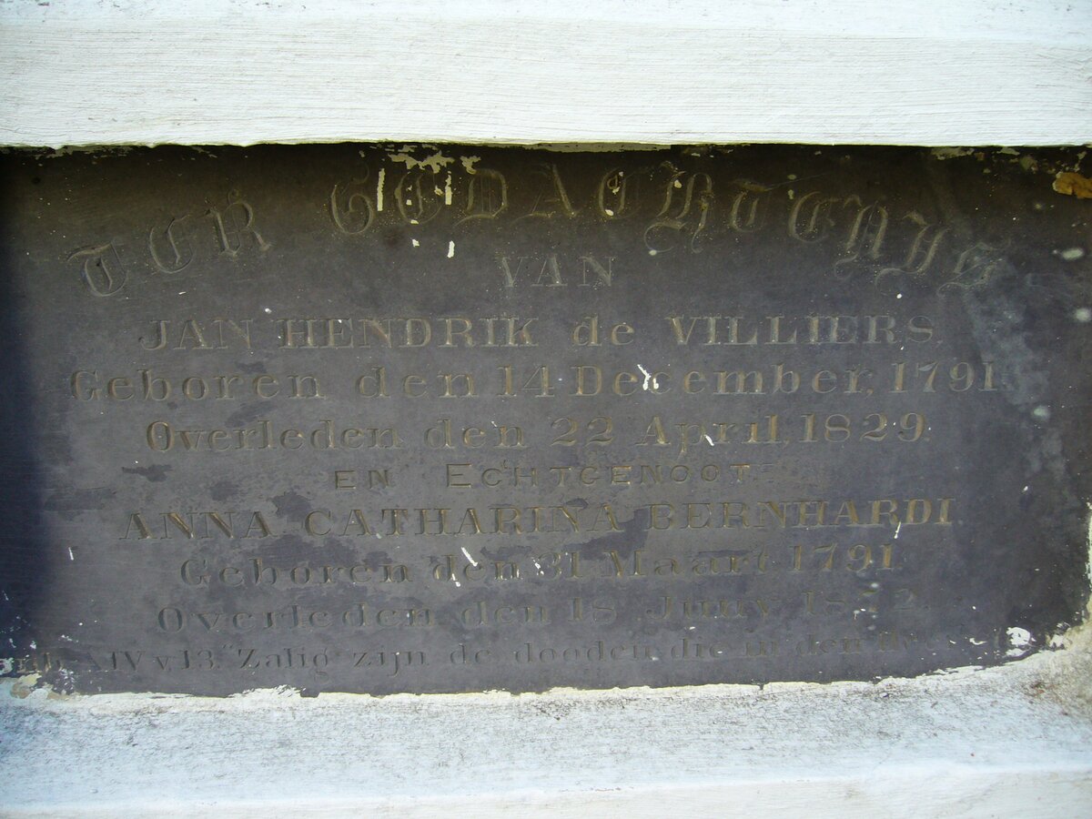 VILLIERS Jan Hendrik, de 1791-1829 &amp; Anna Catharina BERNHARDI  1791-1872