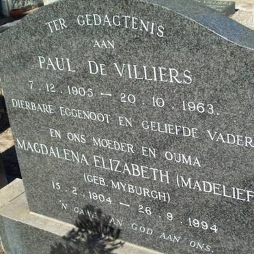 VILLIERS Paul, de 1905-1963 &amp; Magdalena Elizabeth MYBURGH 1904-1994
