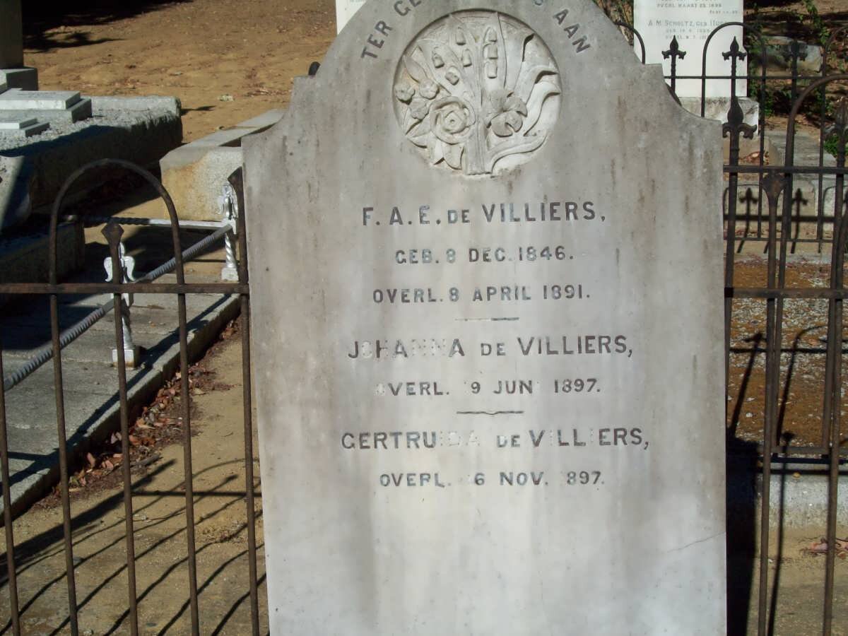 VILLIERS F.A.E., de 1846-1891 :: DE VILLIERS Johanna -1897 :: DE VILLIERS Gertruida -1897