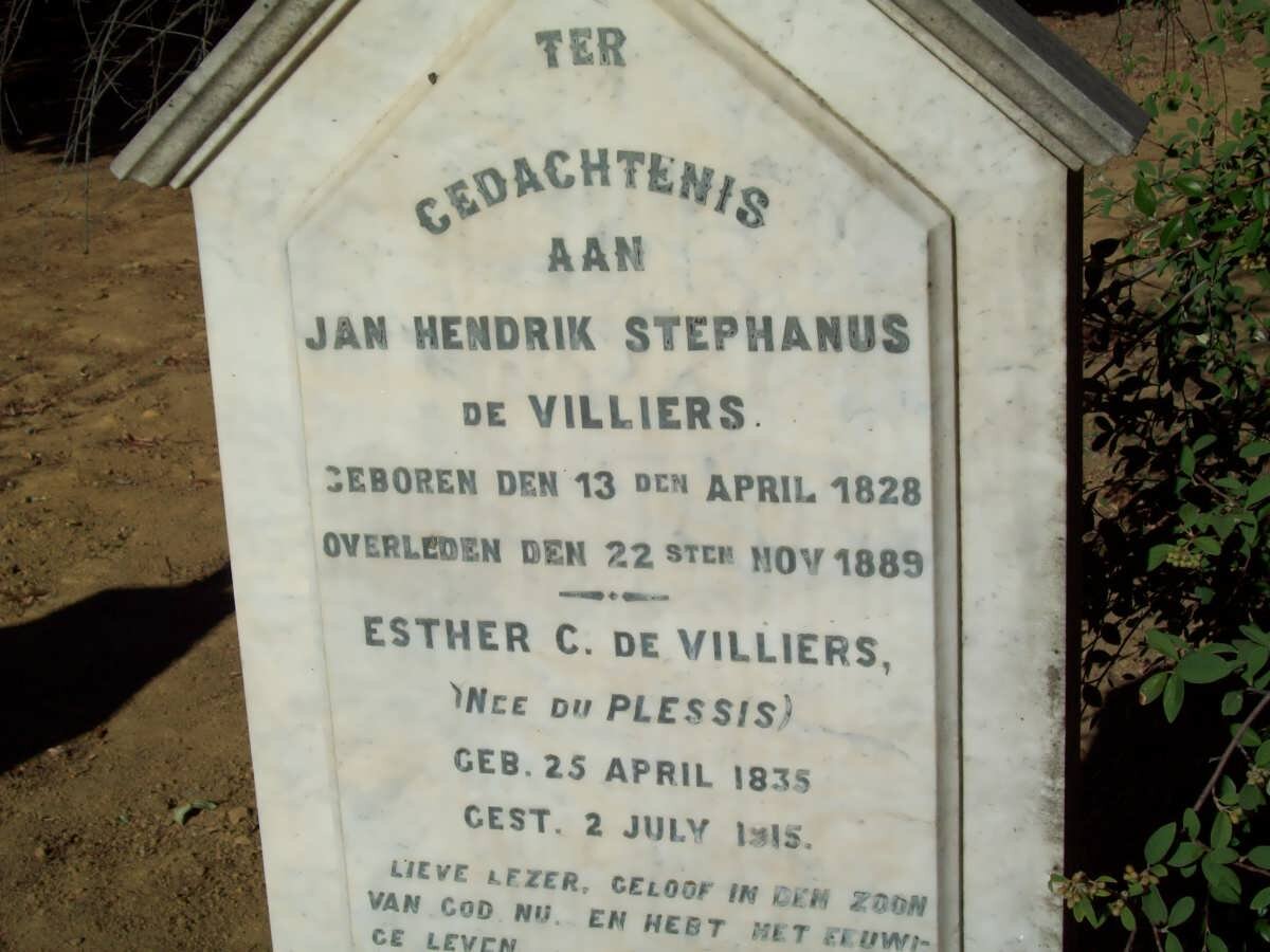 VILLIERS Jan Hendrik Stephanus, de 1828-1889 &amp; Esther C. DU PLESSIS 1835-1915
