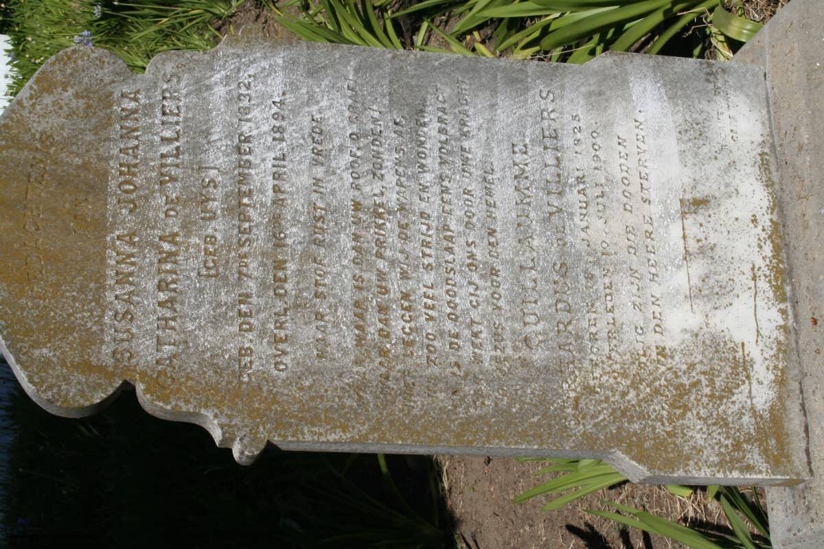 VILLERS Guillaumme Gerhardus, de 1825-1900 &amp; Susanna Johanna Catharina UYS 1832-1894