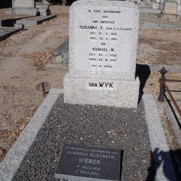 WYK Samuel W., van 1882-1967 &amp; Susanna E. V.D.VIJVER 1882-1961 :: WEBER Susanna Elizabeth 1919-2010