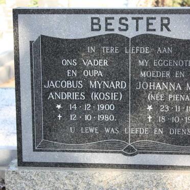 BESTER Jacobus Mynard Andries 1900-1980 &amp; Johanna Maria PIENAAR  1899-1978