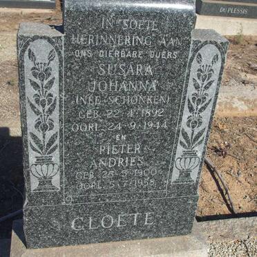 CLOETE Pieter Andries 1900-1958 &amp; Susara Johanna SCHONKEN 1892-1944