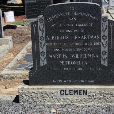 CLEMEN Albertus Baartman 1888-1963 &amp; Martha Wilhelmina Petronella 1903-1987