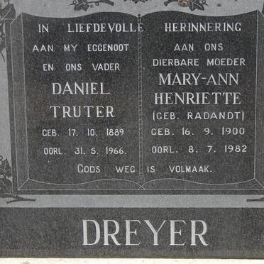 DREYER Daniel Truter 1889-1966 &amp; Mary-Ann Henriette RANDANT 1900-1982
