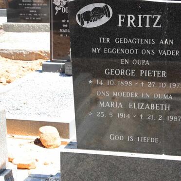 FRITZ George Pieter 1898-1973 &amp; Maria Elizabeth 1914-1987