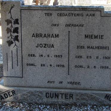 GENTER Abraham Jozua 1903-1970 &amp; Miemie MALHERBE 1901-1958