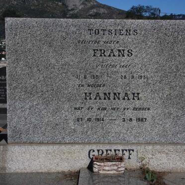 GREEFF Frans 1901-1951 &amp; Hannah 1914-1987
