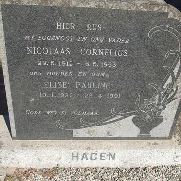 HAGEN Nicolaas Cornelius 1912-1963 &amp; Elise Pauline 1920-1991