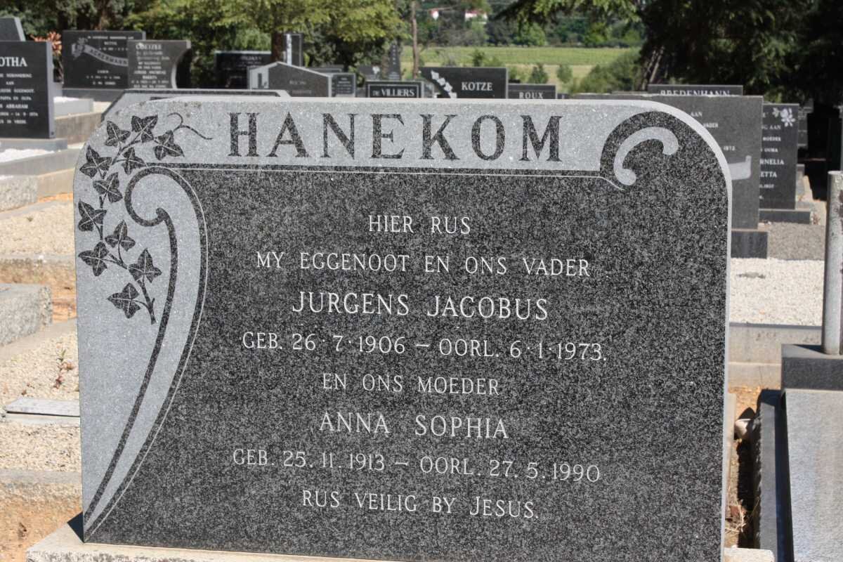 HANEKOM Jurgens Jacobus 1906-1973 &amp; Anna Sophia 1913-1990