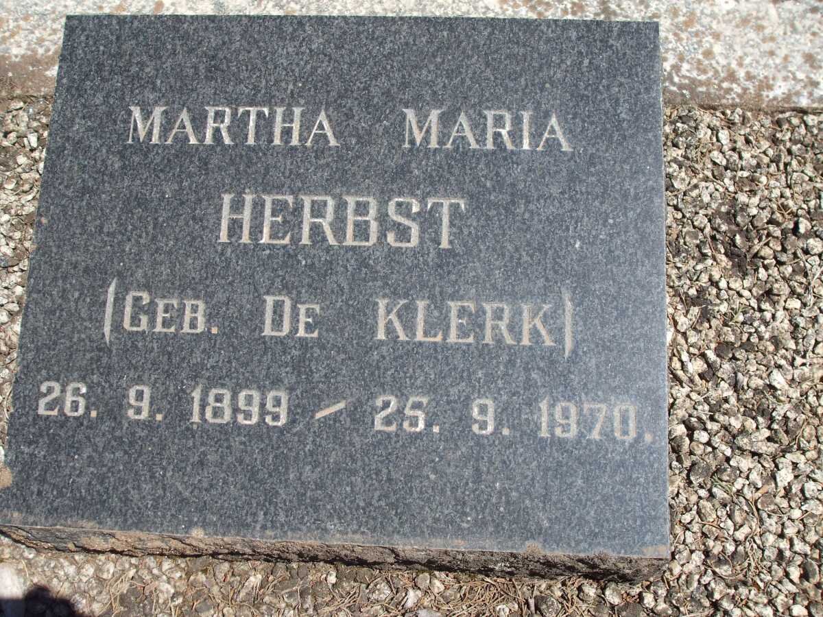 HERBST Martha Maria nee DE KLERK 1899-1970