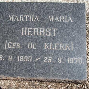 HERBST Martha Maria nee DE KLERK 1899-1970