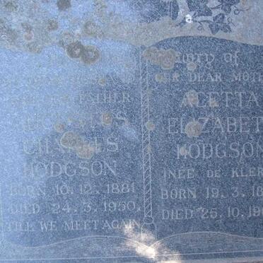 HODGSON Augustus Charles 1881-1950 &amp; Aletta Elizabeth DE KLERK 1886-1966