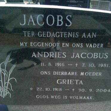 JACOBS Andries Jacobus 1916-1981 &amp; Grieta 1918-2004