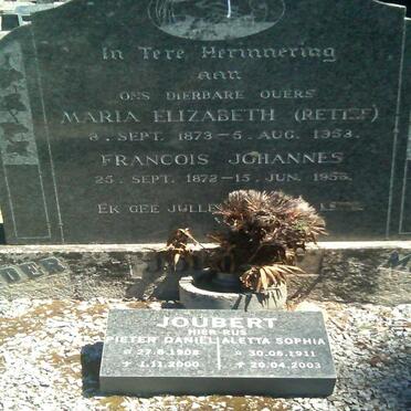 JOUBERT Francois Johannes 1872-1956 &amp; Maria Elizabeth RETIEF 1873-1953 :: JOUBERT Pieter Daniel 1908-2000 &amp; Aletta S. 19