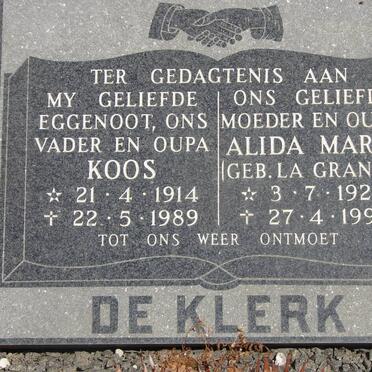 KLERK Koos, de 1914-1989 &amp; Alida Maria LA GRANGE 1920-1993