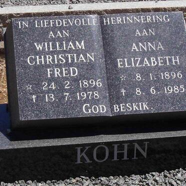 KOHN William Christian Fred 1896-1978 &amp; Anna Elizabeth 1896-1985