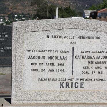 KRIGE Jacobus Nicolaas 1869-1946 &amp; Catharina Jacoba GREEFF 1877-1963