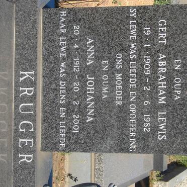 KRUGER Gert Abraham Lewis 1909-1982 &amp; Anna Johanna 1912-2001