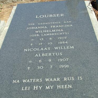 LOUBSER Nicolaas Willem Albertus 1907-1991 & Johanna Francina Wilhelmina LAMBRECHTS 1907-1984