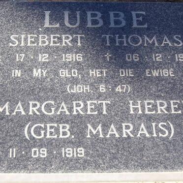 LUBBE Siebert Thomas 1916-1997 & Margaret Herell MARAIS 1919-