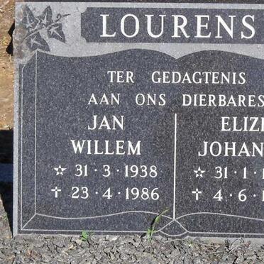 LOURENS Jan Willem 1938-1986 :: LOURENS Elize Johanna 1949-1984