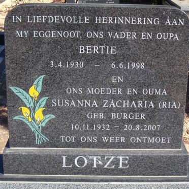 LOTZE Bertie 1930-1998 & Susanna Zacharia BURGER 1932-2007