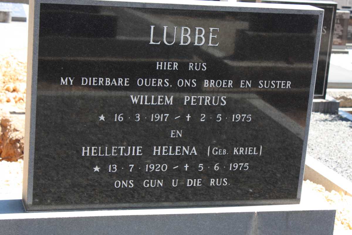 LUBBE Willem Petrus 1917-1975 & Helletjie Helena KRIEL 1920-1975