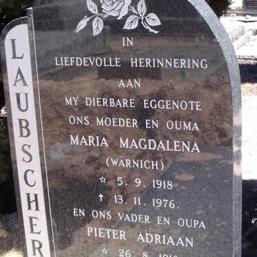 LAUBSCHER Pieter Adriaan 1918-1993 & Maria Magdalena WARNICH 1918-1976