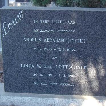 LOUW Andries Abraham 1905-1965 & Linda W. GOTTSCHALK 1909-1986