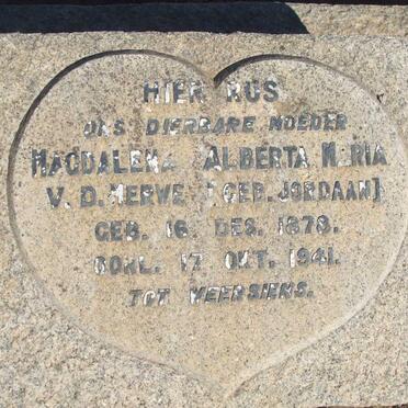 MERWE Magdalena Alberta Maria, V.D. nee JORDAAN 1878-1941