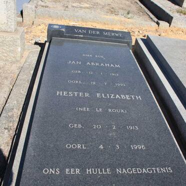 MERWE Jan Abraham, van der 1913-1992 & Hester Elizabeth LE ROUX 1913-1996
