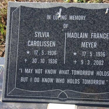 MEYER Madlain Frances 1936-2002 :: CAROLISSEN Sylvia 1936-1936 