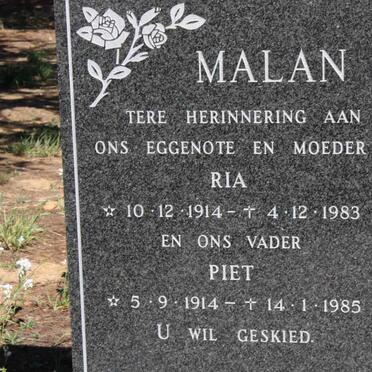 MALAN Piet 1914-1985 & Ria 1914-1983
