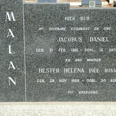 MALAN Jacobus Daniel 1881-1959 & Hester Helena ROSSOUW 1888-1961