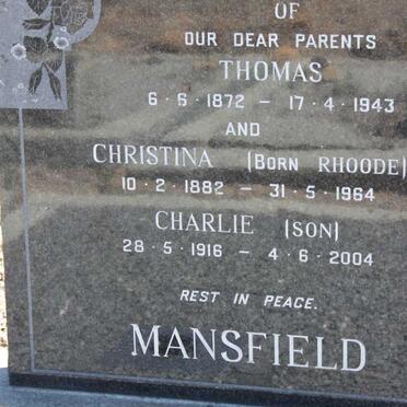 MANSFIELD Thomas 1872-1943 & Christina RHOODE 1882-1964 :: MANSFIELD Charlie 1916-2004